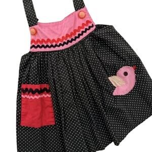 Misha Lulu Black and Pink Polka Dot Bird Applique Tank top 6